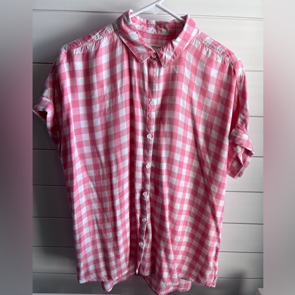 beachlunchlounge Tops Pink Gingham Button Down Blouse Poshmark